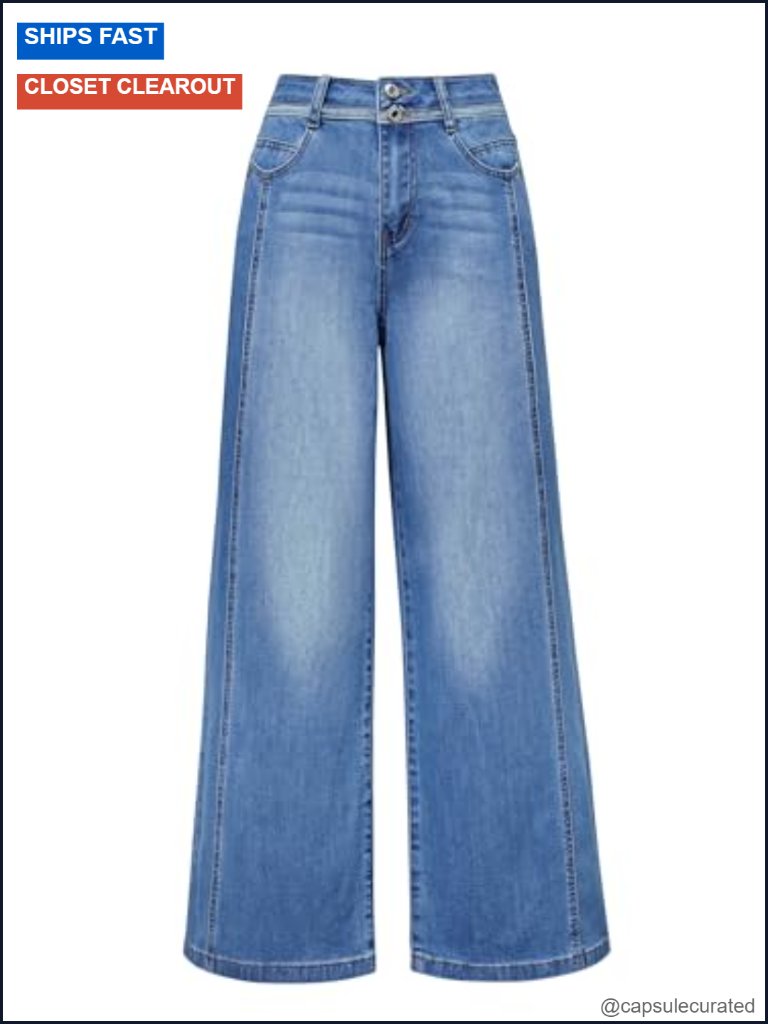 Wide Leg Stretchy Denim Jeans Cotton Blend High Rise Casual